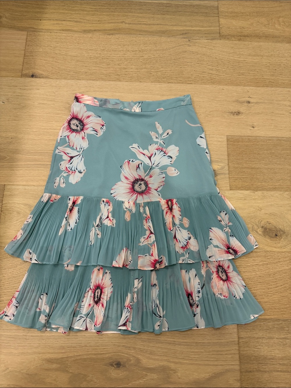 Ann Taylor Teal Floral Tiered Pleated Skirt